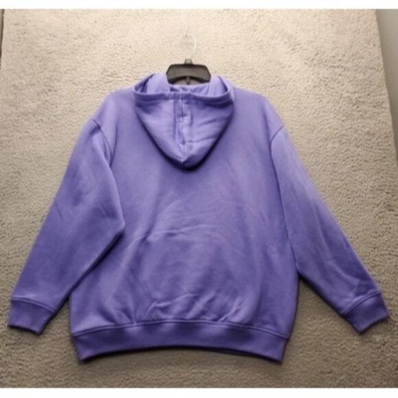 Adidas Pullover Hoodie Women Medium Purple Oversized Ribbed Cuff Kangaroo Pocket - Picture 2 of 8